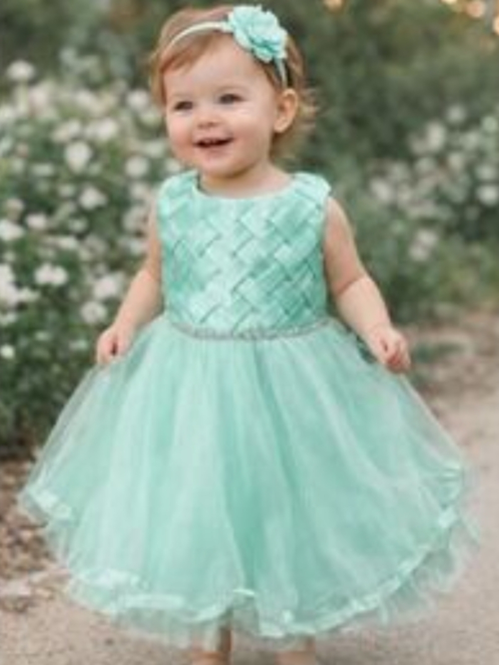 Girls Mint Green Woven Bodice Tulle Party Dress 12m